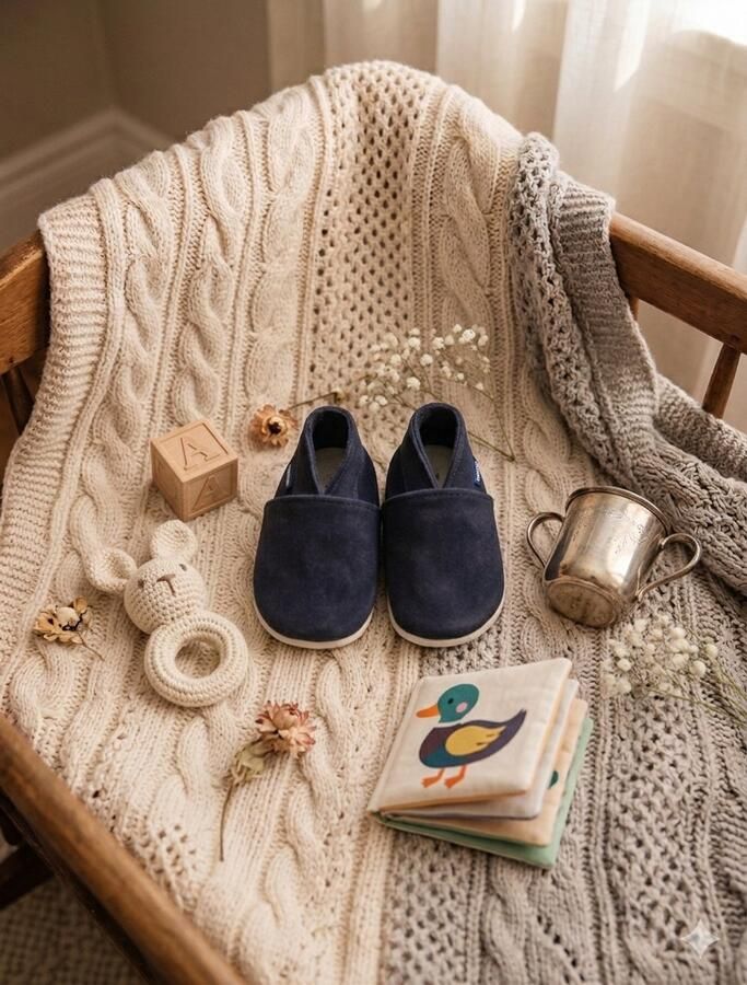 Stabifoot Babyslofjes Zacht Leer Cadeaudoos Linnen zakje Barefoot MARINO