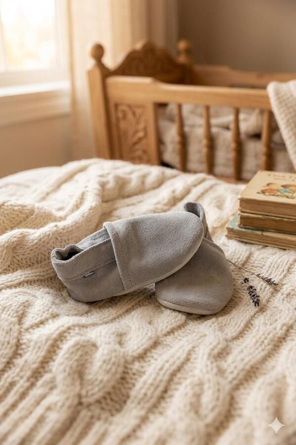 Stabifoot Babyslofjes Zacht Leer Cadeaudoos Linnen zakje Barefoot SKY