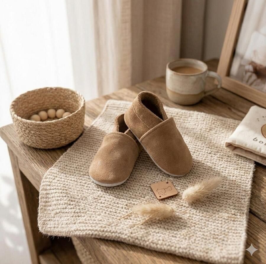 Stabifoot Babyslofjes Zacht Leer Cadeaudoos Linnen zakje Barefoot TAUPE