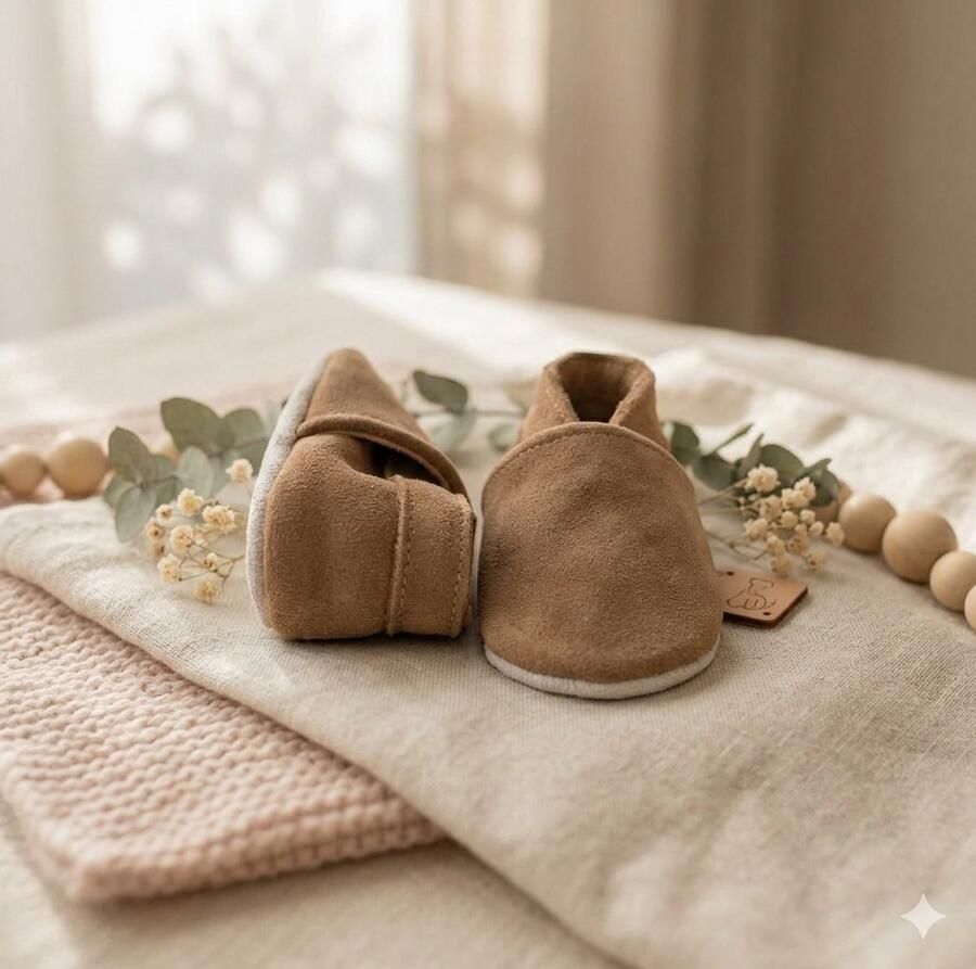 Stabifoot Babyslofjes Zacht Leer Cadeaudoos Linnen zakje Barefoot TAUPE