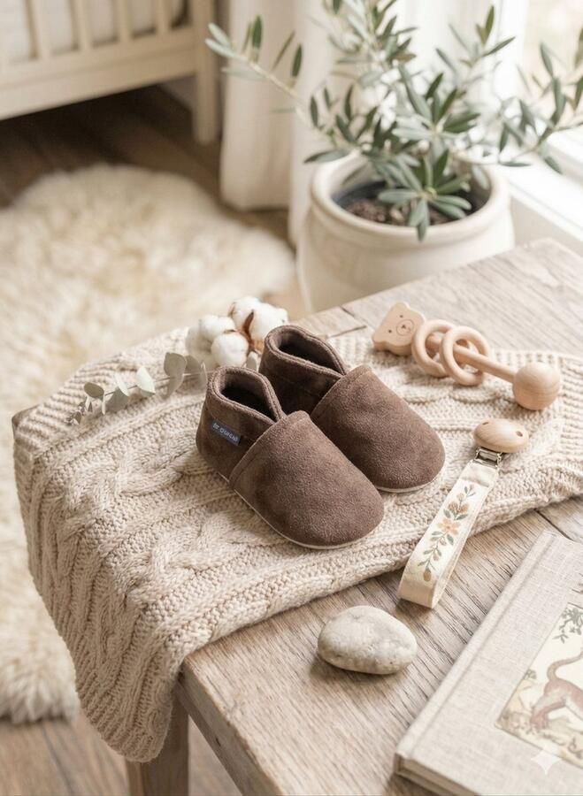 Stabifoot Babyslofjes Zacht Leer Cadeaudoos Linnen zakje Barefoot TAUPE