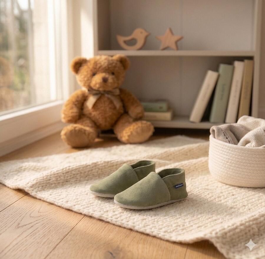 Stabifoot Babyslofjes Zacht Leer Cadeaudoos Linnen zakje Barefoot VEGIE