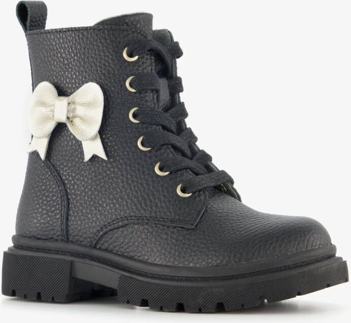 Stap leren meisjes veterboots met strik zwart