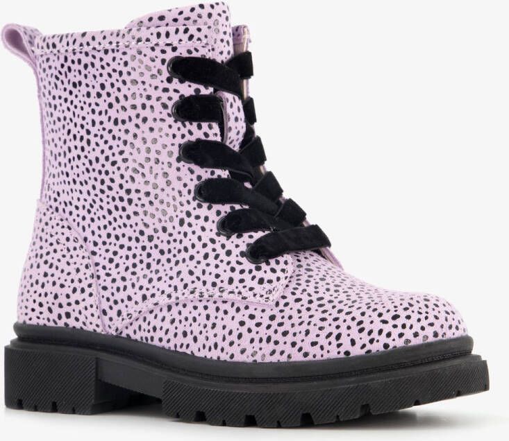 Stap leren meisjes veterboots roze met zwarte stipjes