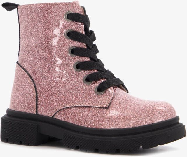 Stap leren meisjes veterboots roze zwart