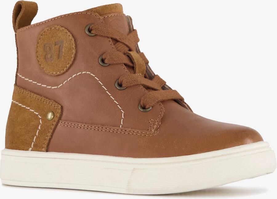 Stap leren jongens veterboots cognac bruin