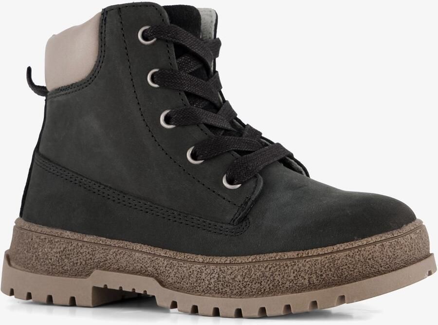 Stap leren jongens veterboots zwart