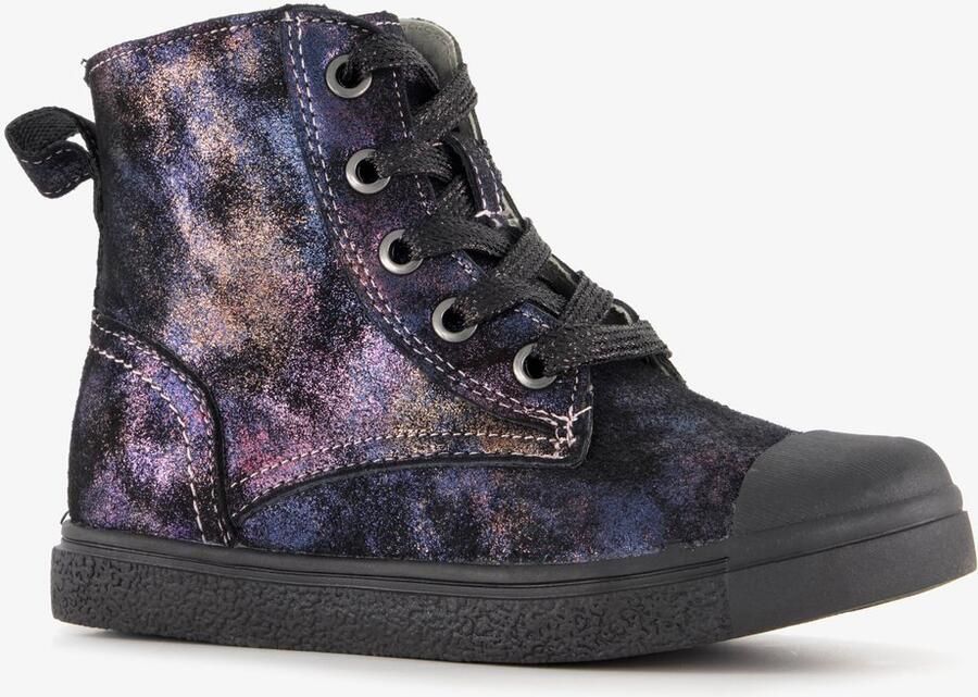 Stap leren meisjes veterboots paars zwart Uitneembare zool