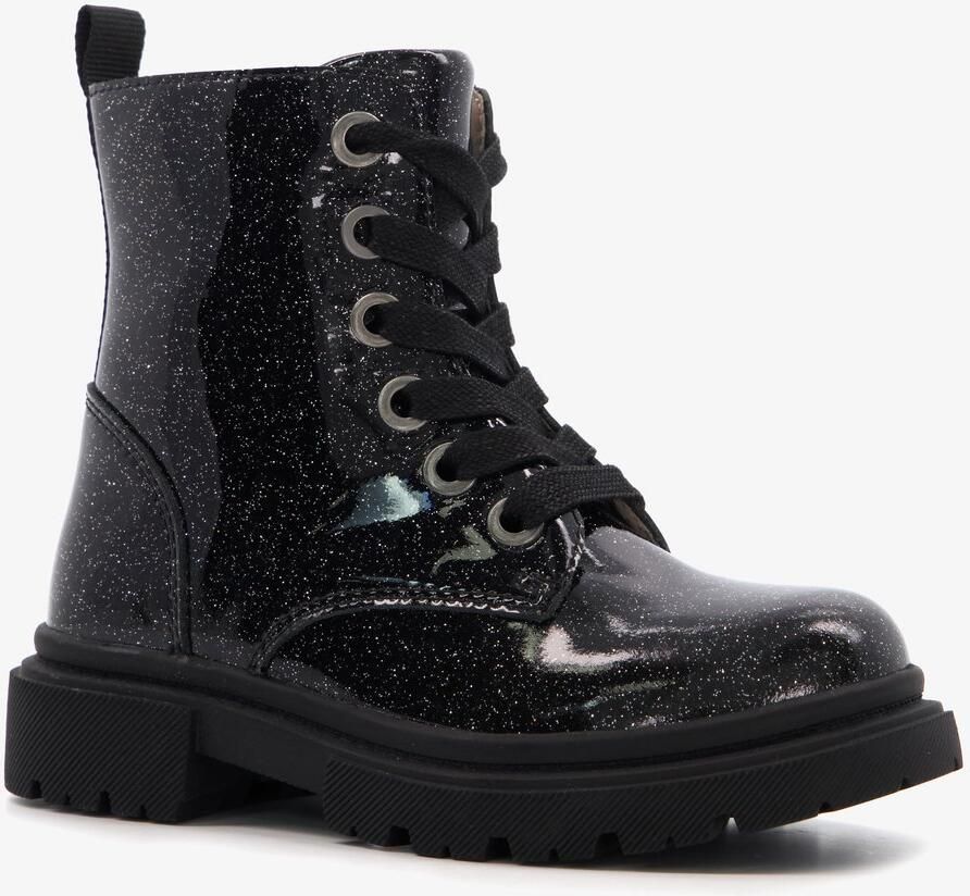 Stap leren meisjes veterboots zwart