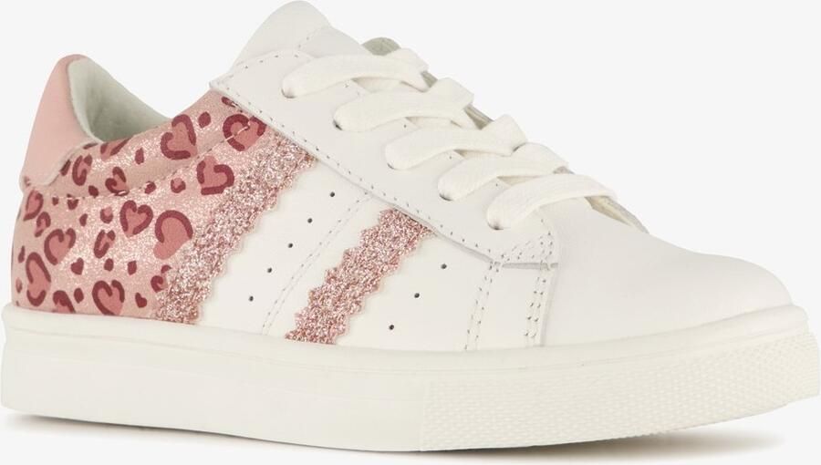 Stap sneakers leren meisjes met roze hartjes