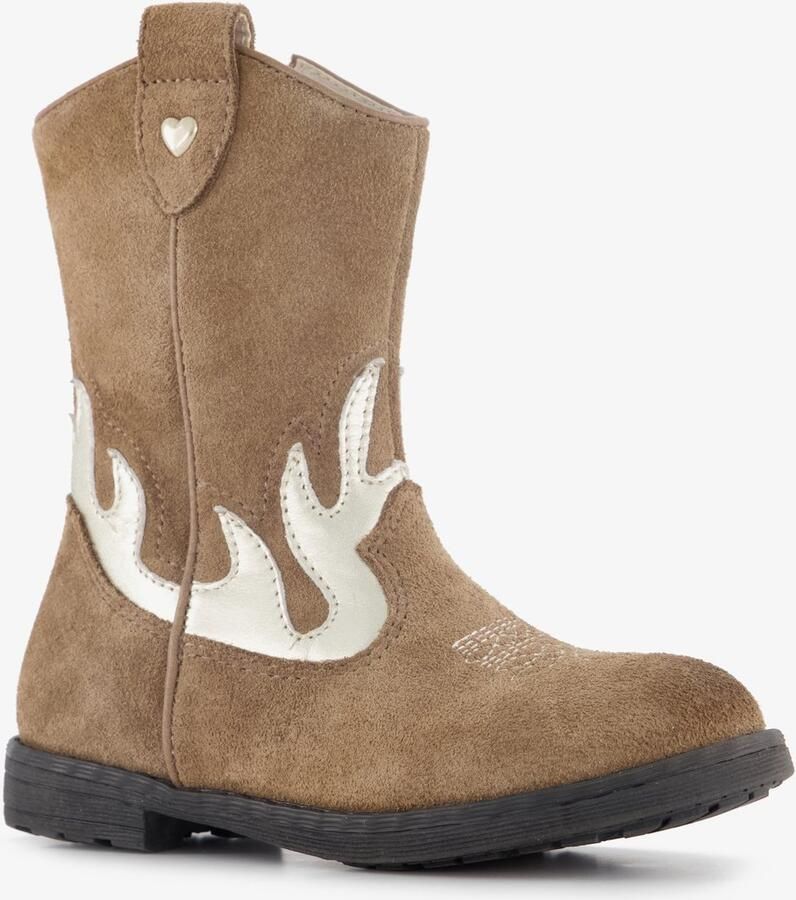 Stap suède meisjes cowboy western laarsjes bruin goud Echt leer