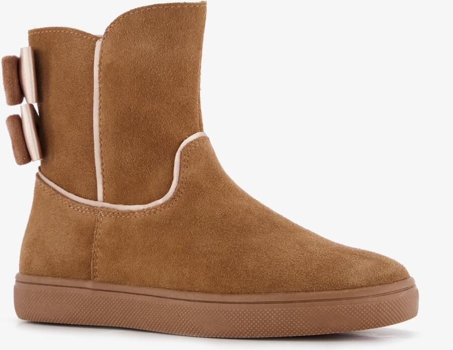 Stap suède meisjes enkellaarsjes met strik cognac