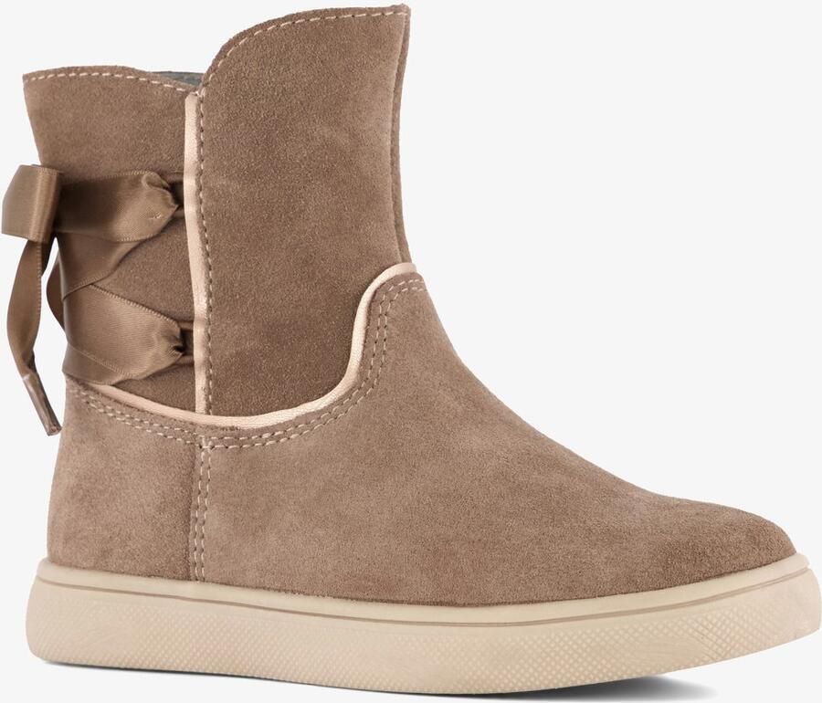 Stap suède meisjes enkellaarsjes met strikjes beige