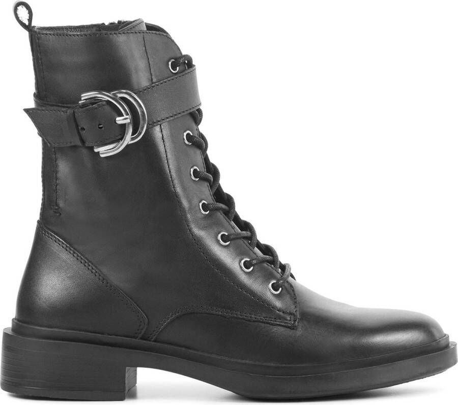 Stefano Lauran Veterboots Dames Laarzen Damesschoenen Leer L1334 Zwart