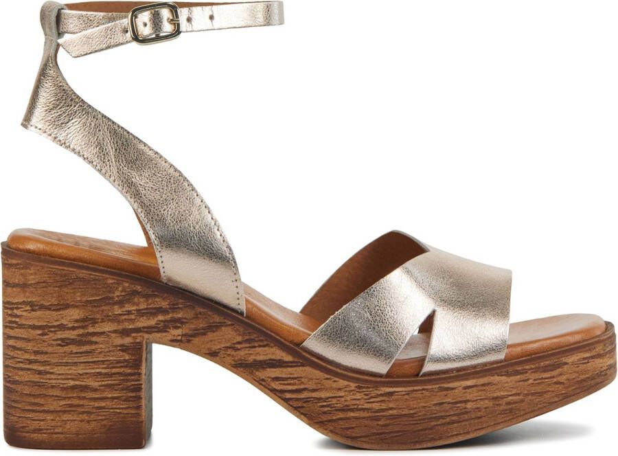 Stefano Lauran Sandalen Dames Damesschoenen Leer Plateauhak hoogte S3109 Goud