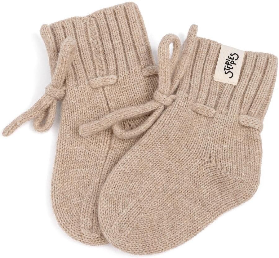 Steppies Babyslofjes 100% Merino wol beige slofjes voor je baby dreumes en peuter voor en