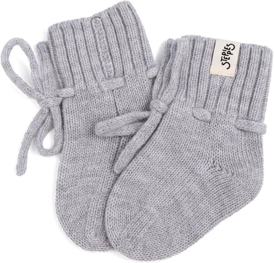 Steppies Babyslofjes newborn 100% Merino wol grijs slofjes voor je baby dreumes en peuter voor en
