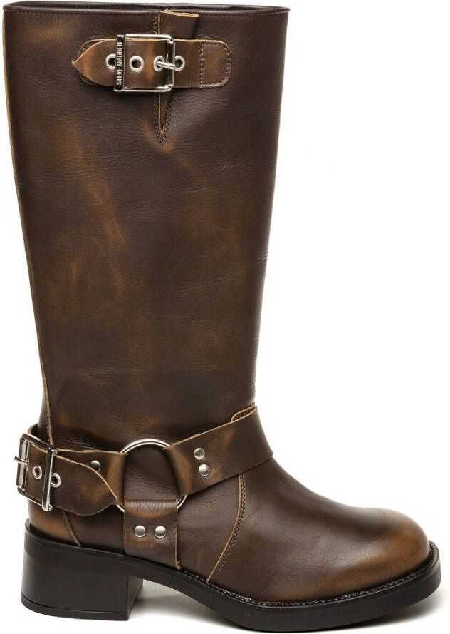 Steve Madden Beau Boot Bruine Leren Dameslaars met Gespdetails Vrouwen