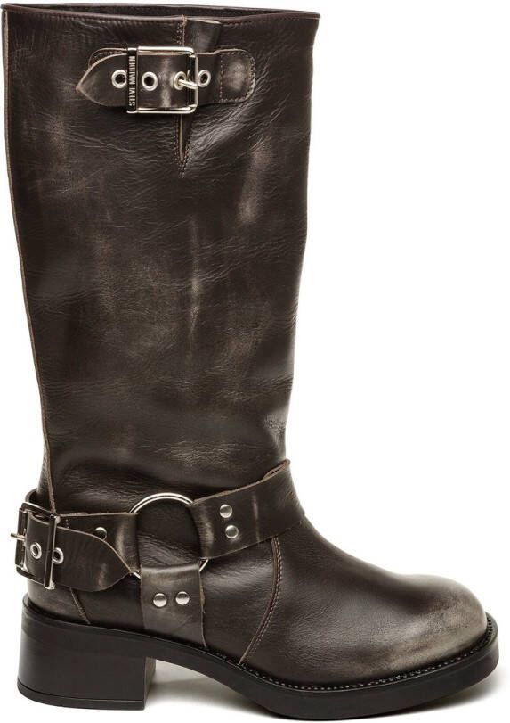 Steve Madden Beau Boot Donkergrijze Leren Dameslaars met Gespdetails Vrouwen