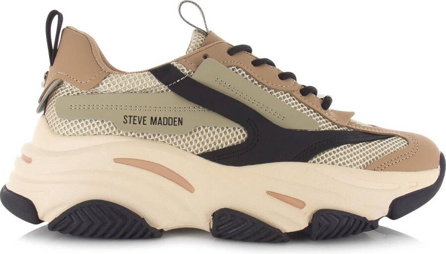 STEVE MADDEN Possession-E Khaki Black Beige Kunststof Lage sneakers Dames - Foto 3