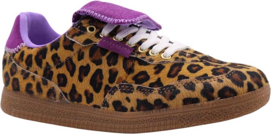 Steve Madden Ethora-L suède sneakers met panterprint beige lila - Foto 4