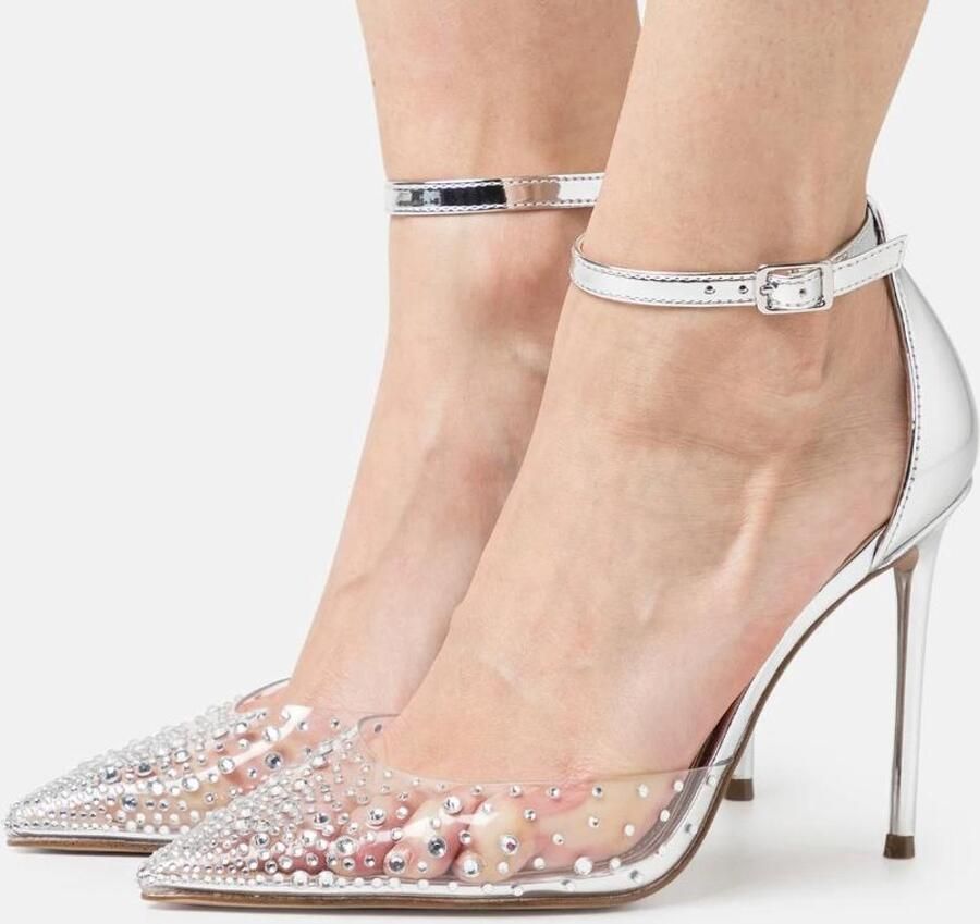 Steve Madden RAVAGED klassieke dames pumps zilver met strass & transparante details hoge hakken hakhoogte
