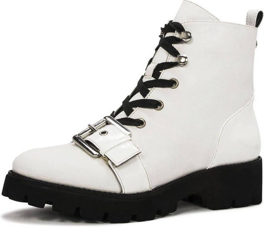 Steve Madden Vixie Leren Bikerlaarzen Veterboots Wit - Foto 1