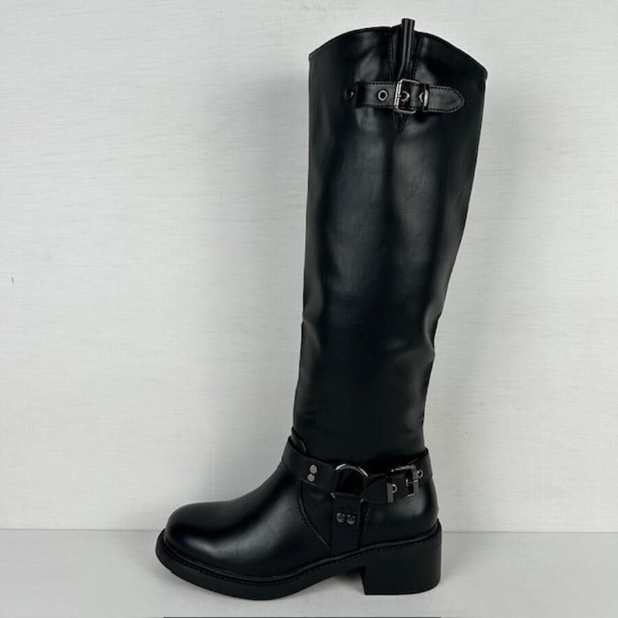 Stoere hoge laarzen met gespjes zwart