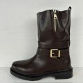 Stoere leatherlook laarzen met gespje bruin - Bruin