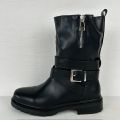 Stoere leatherlook laarzen met gespje zwart - Zwart