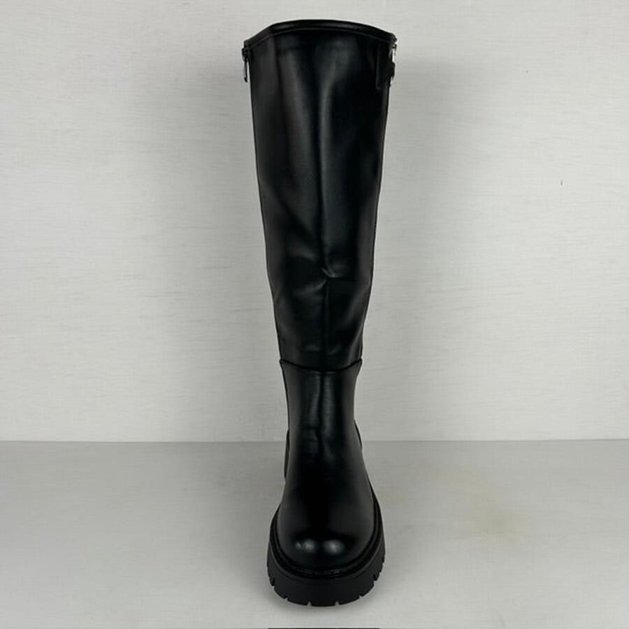 Stoere leatherlook laarzen met rits zwart (Verstelbare schacht) Zwart