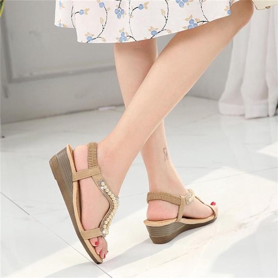 Store_7 Dames Zomersandalen Comfortabel Wit Sleehak Werk