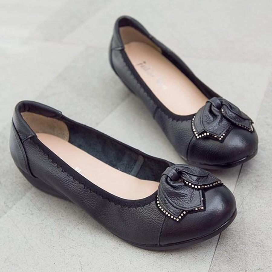 STORE _8 Zachte Lederen Loafers Casual Dames Schoenen Zwart Comfortabele