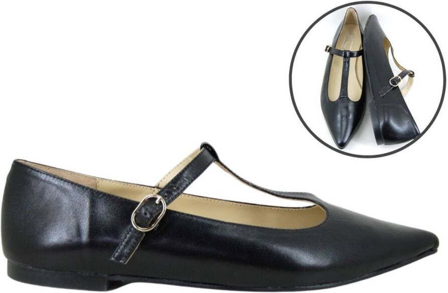 Stravers Grote Maten Schoenen Stravers Ballerina Spits met T-Bandje Zwart Dames Grote Maten Ballerina's