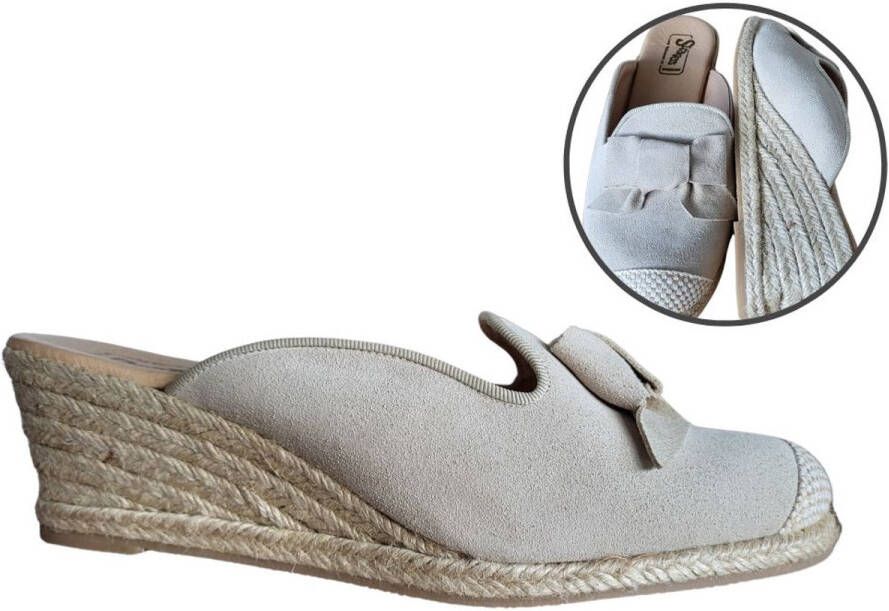 Stravers Grote Maten Schoenen Stravers Beige Suéde Sleehak Slippers Grote Maten Espadrilles Muiltjes