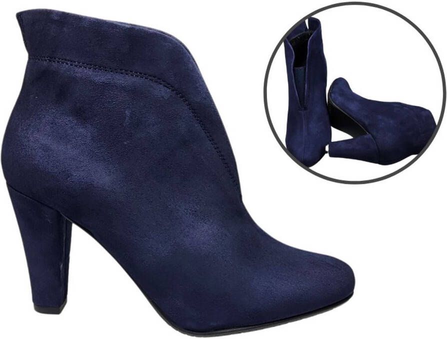 Stravers Grote Maten Schoenen Stravers Blauw Suede Enkellaarsjes met Trechterhak Dames Grote Maten Enkellaarzen