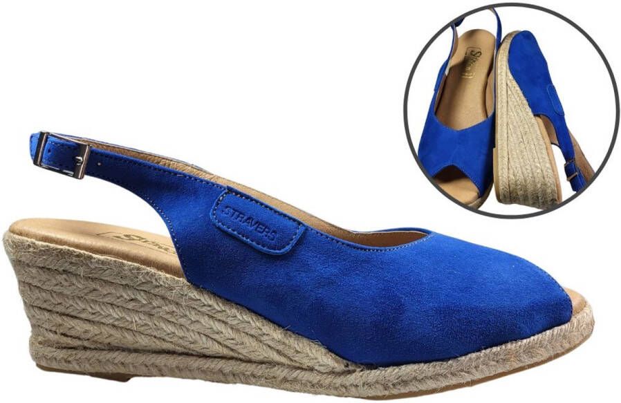 Stravers Grote Maten Schoenen Stravers Blauwe Espadrilles met Sleehak Grote Maten Dames Sleehakken