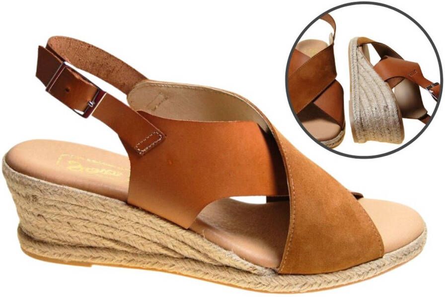 Stravers Grote Maten Schoenen Stravers Bruine Espadrilles Sandalen Duoband met Sleehak Espadrilles Dames Grote Maten