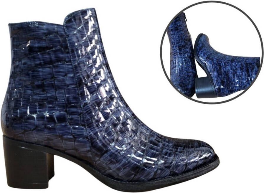 Stravers Grote Maten Schoenen Stravers Comfortabele Enkellaarsjes met Hak Croco Blauw Zwart Grote Dames Laarsjes