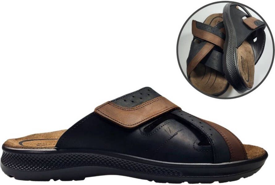 Stravers Grote Maten Schoenen Stravers Comfortabele Kruisband Slippers Heren Grote Maten Slippers Zwart Bruin