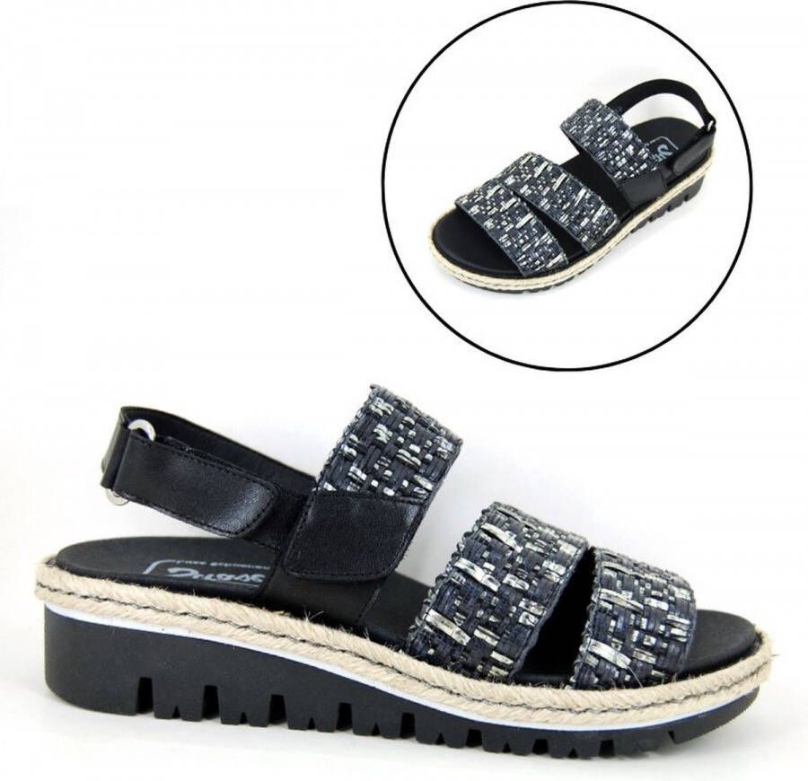 Stravers Grote Maten Schoenen Stravers Comfortabele Raffia Look Sandalen Uitneembaar Voetbed Grote Maten Zwarte Leren Sandalen