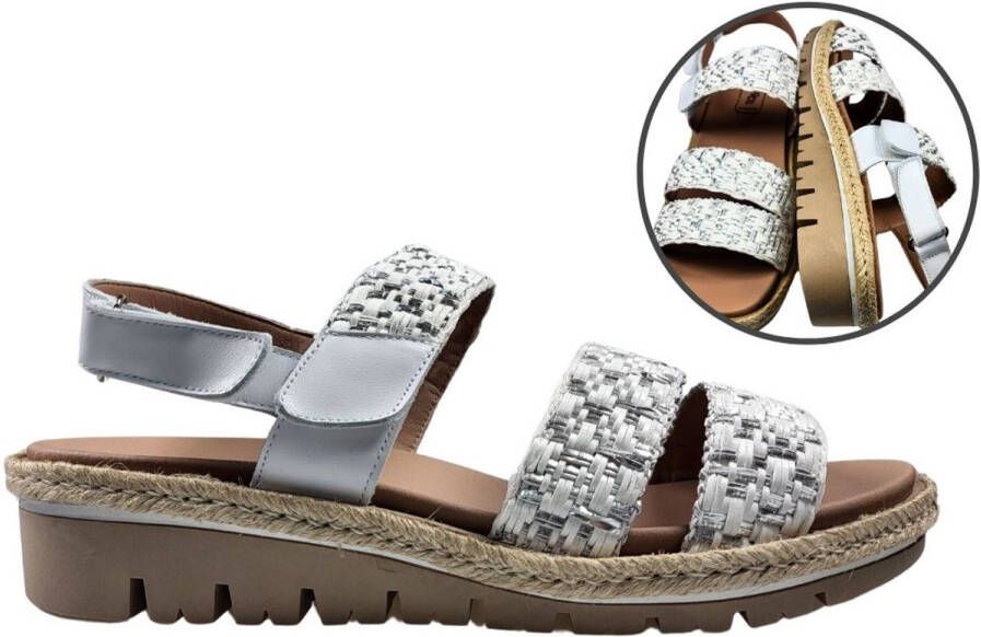 Stravers Grote Maten Schoenen Stravers Comfortabele Raffia Look Sandalen Uitneembaar Voetbed Grote Maten Wit Leren Sandalen