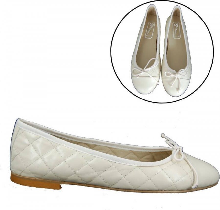 Stravers Grote Maten Schoenen Stravers Creme Leren Ballerina's Dames Grote Maten Elegante Platte Damesschoenen