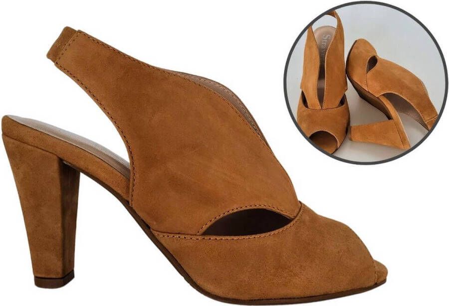 Stravers Grote Maten Schoenen Stravers- Enkelhoge Peep-toe Suede Grote Maten Peeptoe Hoge hak