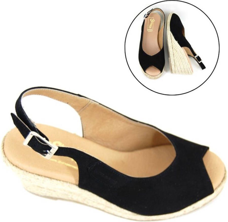 Stravers Grote Maten Schoenen Stravers Espadrilles Sandalen met Sleehak Zwart Grote Maten Dames Slingbacks