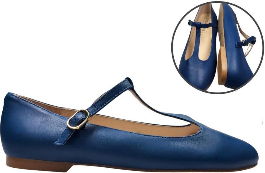 Stravers Grote Maten Schoenen Stravers Ballerina T-Bandje Azuurblauw Dames Grote Maten Ballerina's