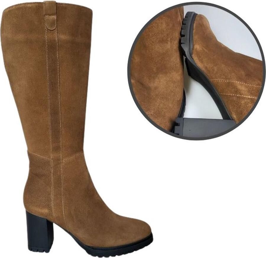 Stravers Grote Maten Schoenen Stravers Comfortabele Lange Laarzen bruin met Hak Profielzool Grote Maten Dameslaarzen