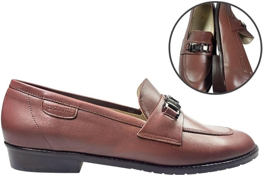 Stravers Grote Maten Schoenen Stravers Trendy Loafers Leer Bruin Grote Maten Instappers Dames
