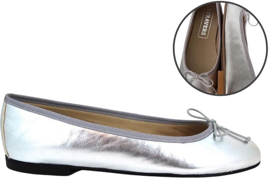 Stravers Grote Maten Schoenen Stravers Zachte Leren Ballerina Schoenen Dames Grote Maten Zilver Flatjes