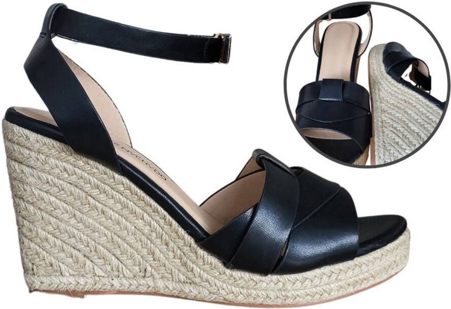 Stravers Grote Maten Schoenen Stravers Hoge Sleehak Sandalen met Enkelband Zwart Grote Maten Sandalen